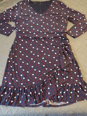 Talbots Navy Dress with Red and White Heart Print